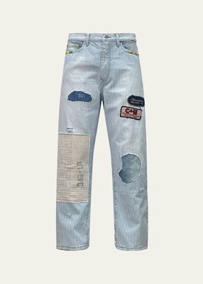 Men's Striped Patchwork Jeans