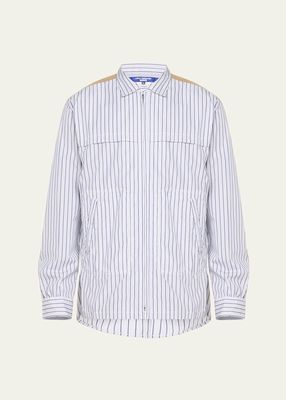 Men's Striped Patchwork Yoke Overshirt