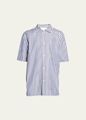Men's Striped Poplin Oversized Button-Down Shirt