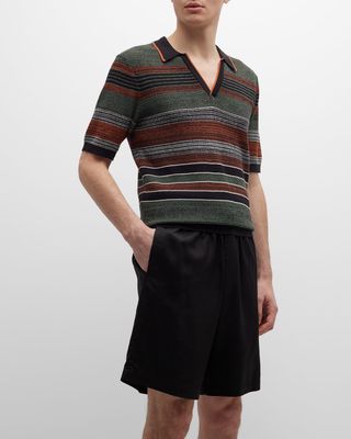Men's Structured Striped Knit Polo Shirt