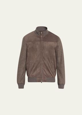 Men's Suede Blouson Jacket with Jersey Sleeves