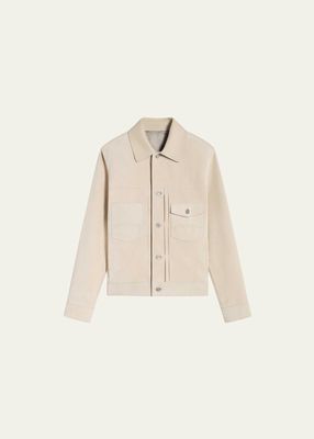Men's Suede Button-Front Blouson Jacket