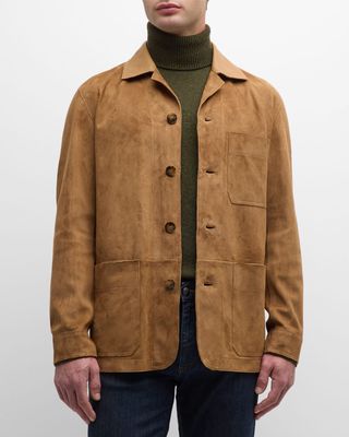 Men's Suede Leather-Collar Chore Jacket