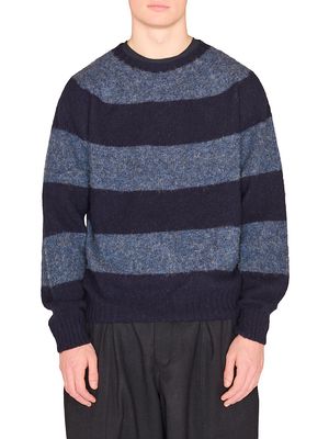 Men's Suedehead Striped Crewneck Knit Sweater - Navy Blue - Size Small