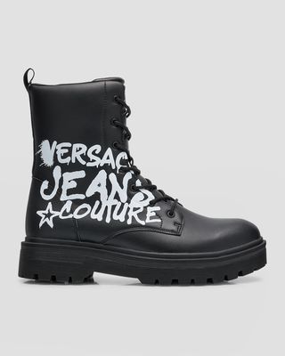 Men's Syrius Graffiti Logo Leather Combat Boots