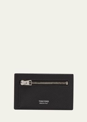 Men's T Line Two-Tone Grained Leather Zip Card Holder