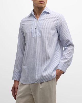 Men's Tahiti Linen-Cotton Stripe Casual Button-Down Shirt