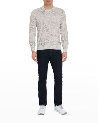 Men's Taurus Linen-Cotton Damask Sweater