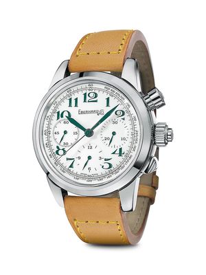 Men's Tazio Nuvolari Vanderbilt Cup Stainless Steel Leather-Strap Chronograph Watch - Silver - Silver