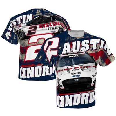 Men's Team Penske White Austin Cindric Discount Tires Sublimated Patriotic Total Print T-Shirt