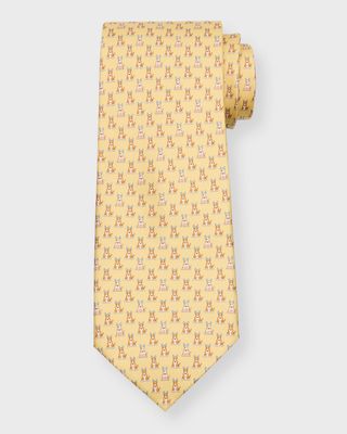 Men's Terrier-Print Silk Tie
