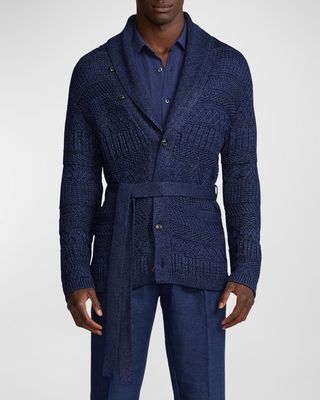 Men's Textured Knit Belted Cardigan