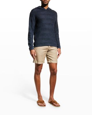 Men's Textured Linen-Cotton Pullover Hoodie