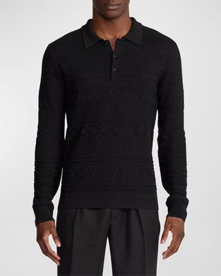 Men's Textured Polo-Collar Sweater