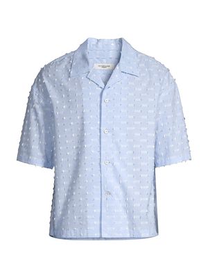Men's Textured Short-Sleeve Shirt - Blue - Size 38 - Blue - Size 38