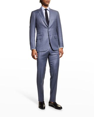 Men's Textured Solid Wool Suit