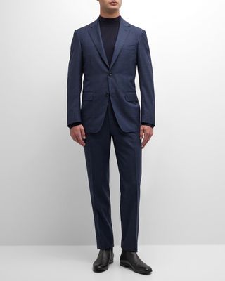 Men's Textured Windowpane Wool Suit