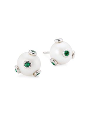 Men's The Green Polka Dot Freshwater Pearl & Cubic Zirconia Earrings - White Gold - White Gold
