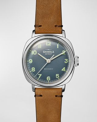 Men's The Mechanic Leather-Strap Watch, 39mm