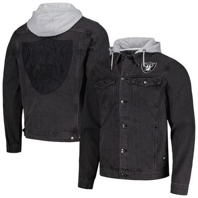 Men's The Wild Collective Black Las Vegas Raiders Hooded Full-Button Denim Jacket