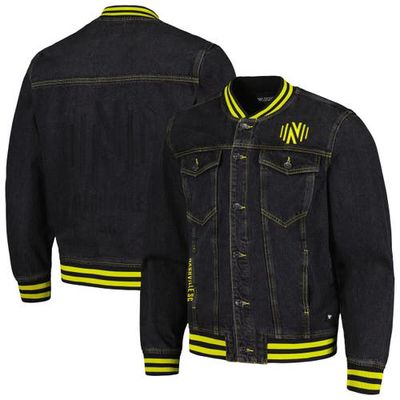 Men's The Wild Collective Black Nashville SC Denim Full-Button Bomber Jacket