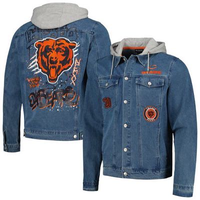 Men's The Wild Collective Chicago Bears Hooded Full-Button Denim Jacket in Blue