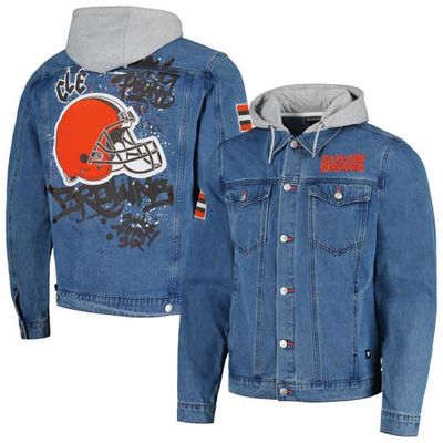 Men's The Wild Collective Cleveland Browns Hooded Full-Button Denim Jacket