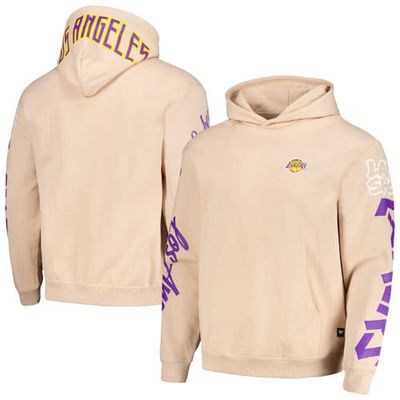 Men's The Wild Collective Cream Los Angeles Lakers Graffiti Pullover Hoodie