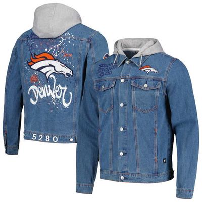Men's The Wild Collective Denim Denver Broncos Hooded Full-Button Denim Jacket