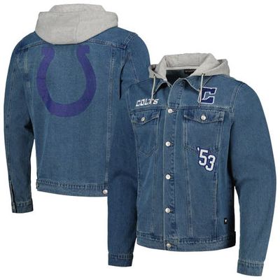 Men's The Wild Collective Indianapolis Colts Hooded Full-Button Denim Jacket in Blue