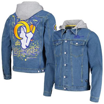 Men's The Wild Collective Los Angeles Rams Hooded Full-Button Denim Jacket in Blue