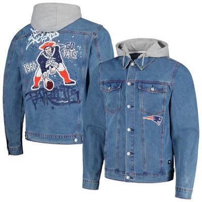 Men's The Wild Collective New England Patriots Hooded Full-Button Denim Jacket in Blue