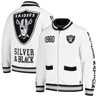 Men's The Wild Collective White Las Vegas Raiders Jacquard Full-Zip Sweater