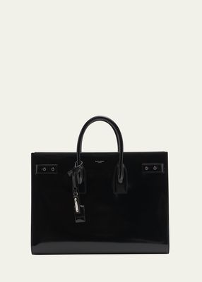 Men's Thin Large Patent Leather Tote Bag