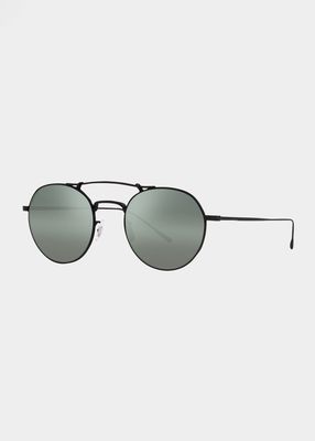 Men's Titanium Double-Bridge Round Sunglasses