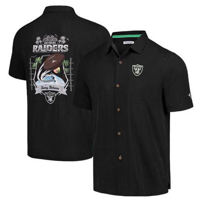 Men's Tommy Bahama Black Las Vegas Raiders Tidal Kickoff Camp Button-Up Shirt