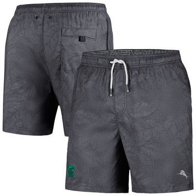 Men's Tommy Bahama Black Michigan State Spartans Naples Layered Leaves Swim Trunks