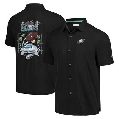 Men's Tommy Bahama Black Philadelphia Eagles Tidal Kickoff Camp Button-Up Shirt