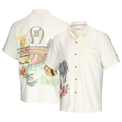 Men's Tommy Bahama Cream Navy Midshipmen Paradise Fly Ball Camp Button-Up Shirt