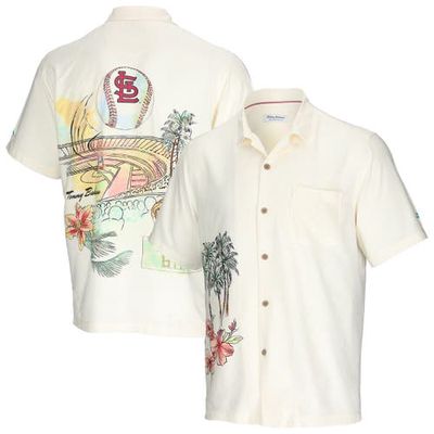 Men's Tommy Bahama Cream St. Louis Cardinals Paradise Fly Ball Camp Button-Up Shirt