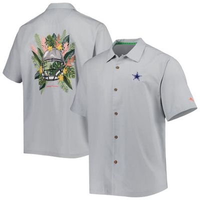 Men's Tommy Bahama Gray Dallas Cowboys Coconut Point Frondly Fan Camp IslandZone Button-Up Shirt