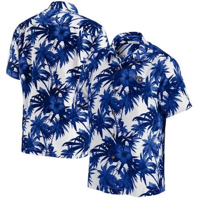 Men's Tommy Bahama Navy Tennessee Titans Sport Harbor Island Hibiscus Camp Button-Up Shirt