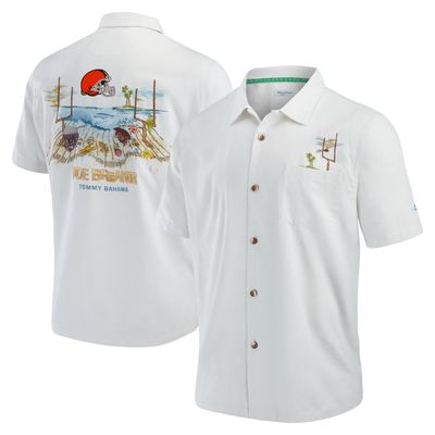 Men's Tommy Bahama White Cleveland Browns Tide Breaker IslandZone Camp Button-Up Shirt
