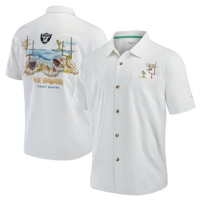 Men's Tommy Bahama White Las Vegas Raiders Tide Breaker IslandZone Camp Button-Up Shirt