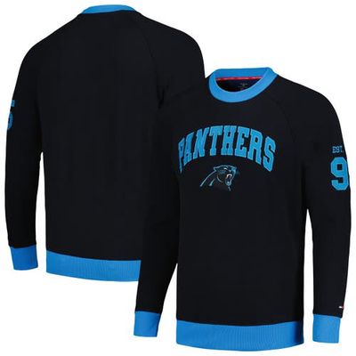 Men's Tommy Hilfiger Black/Blue Carolina Panthers Reese Raglan Tri-Blend Pullover Sweatshirt