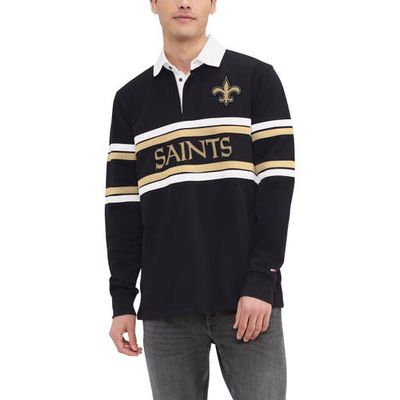 Men's Tommy Hilfiger Black New Orleans Saints Cory Varsity Rugby Long Sleeve T-Shirt