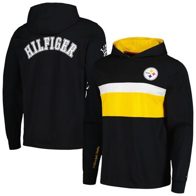 Men's Tommy Hilfiger Black Pittsburgh Steelers Morgan Long Sleeve Hoodie T-Shirt