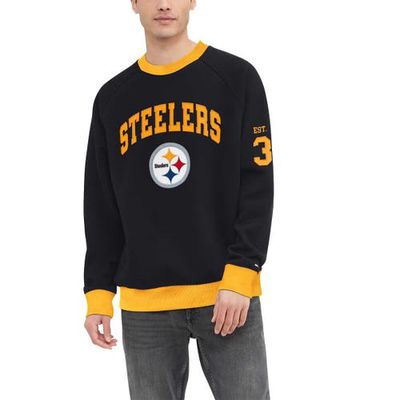 Men's Tommy Hilfiger Black Pittsburgh Steelers Reese Raglan Tri-Blend Pullover Sweatshirt
