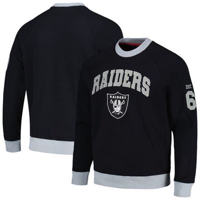Men's Tommy Hilfiger Black/Silver Las Vegas Raiders Reese Raglan Tri-Blend Pullover Sweatshirt