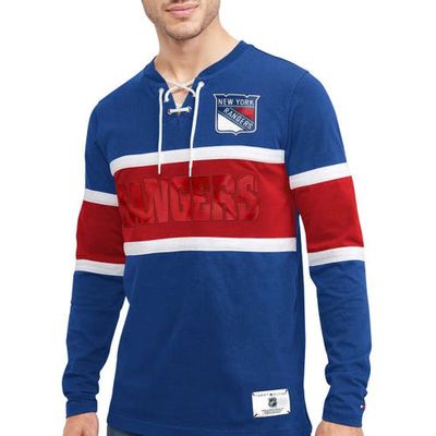 Men's Tommy Hilfiger Blue New York Rangers Walter Lace-Up Long Sleeve Top